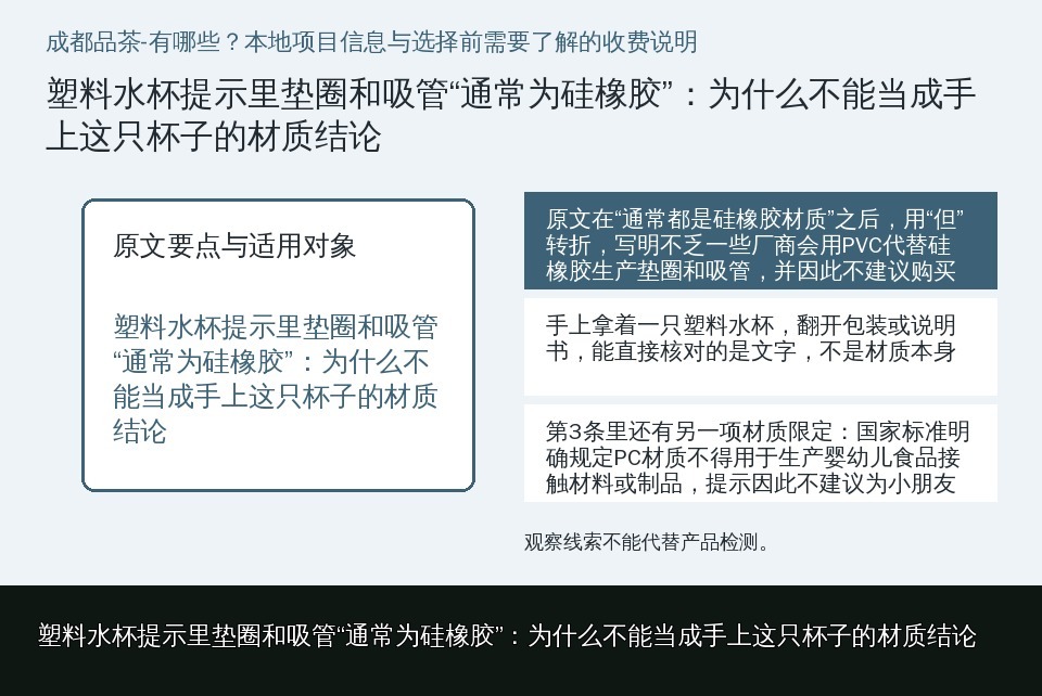 塑料水杯提示里垫圈和吸管“通常为硅橡胶”：为什么不能当成手上这只杯子的材质结论的知识要点示意图